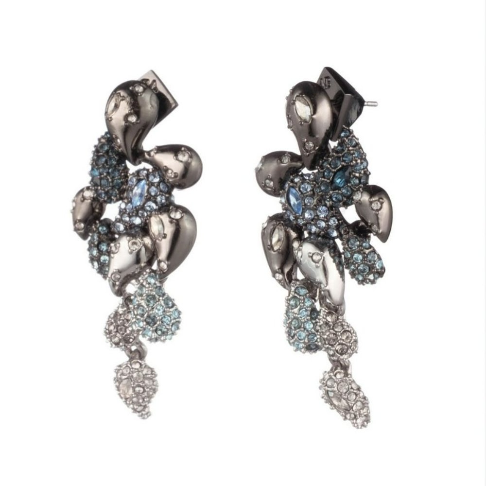 Alexis Bittar Blue Ombre Crystal Encrusted Paisley Gunmetal Earrings - Picture 2 of 8